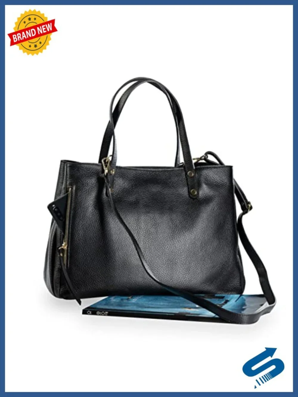 Genuine Leather Tote Bag for Women with Zipper Compartments Adjustable Strap